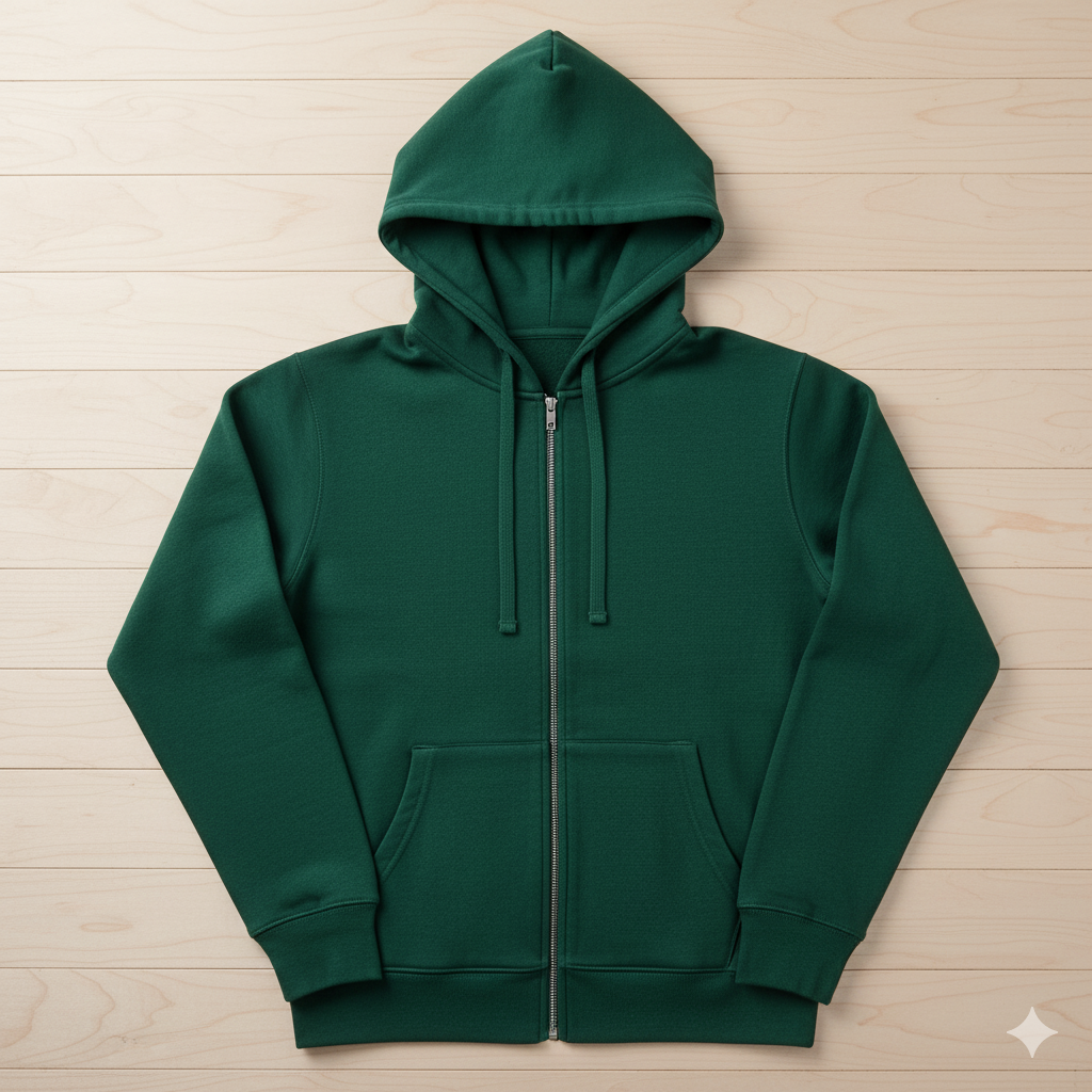 Zippered Cotton Fleece Hoodie (Forest Green)