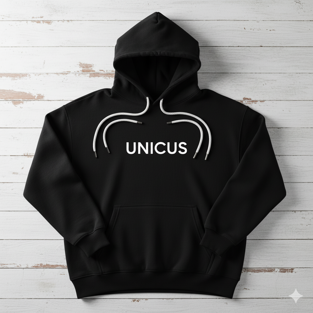 Black Hoodie with Unicus Logo & Anime Back Graphic