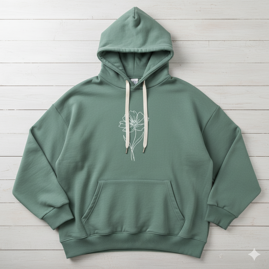 Oversized Sage Green Hoodie w/ Minimalist Graphic